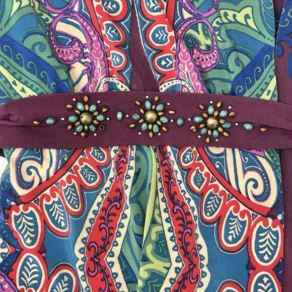 Signature By Robbie Bee Maxi Dress Womens Petite Medium PM Paisley Beaded Boho - Picture 8 of 11